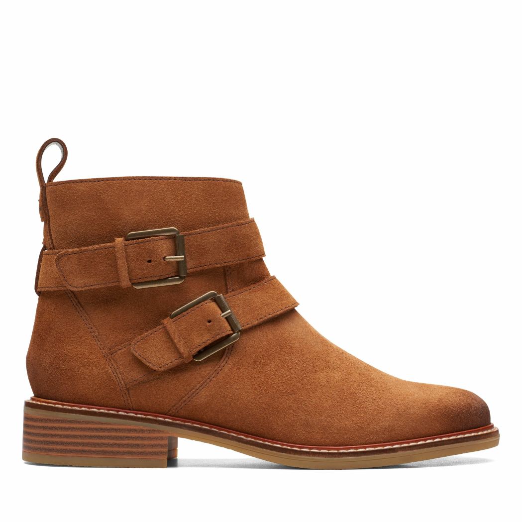 Boots & Booties | Women Clarks Cologne Buckle Dark Tan Suede